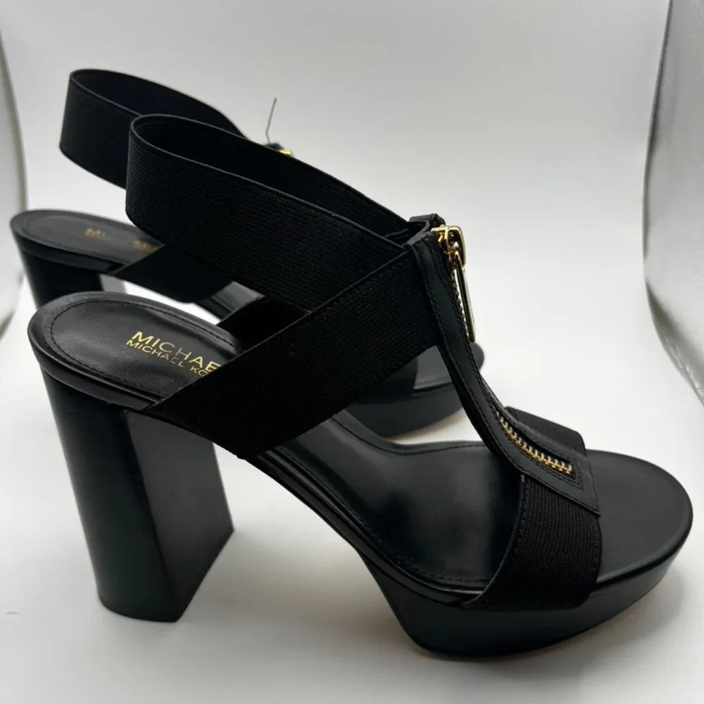 Michael Kors Black Sandals with Gold Zipper - Picture 6 of 12